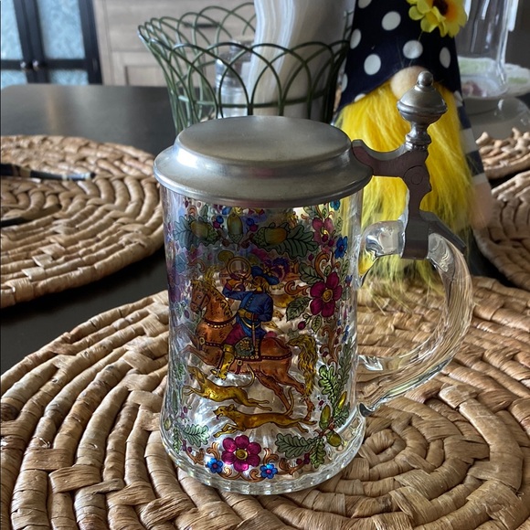Colorful Vintage German Floral Glass Beer Stein! - Picture 2 of 9